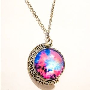 Rotating Moon Galaxy Pendant Necklace